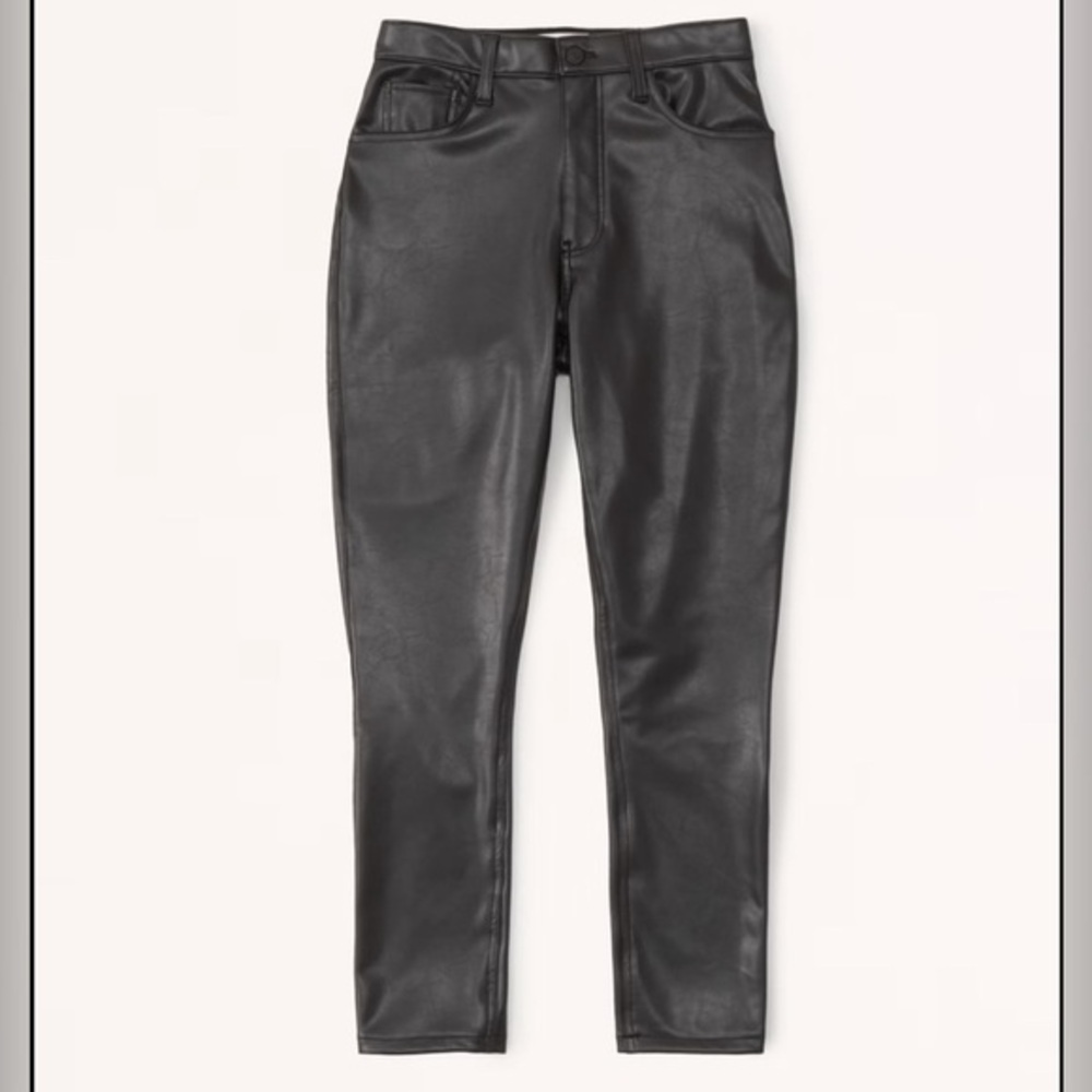 Abercrombie & Fitch Curve Love Skinny Faux Leather Pants Black 26 Slit Hem